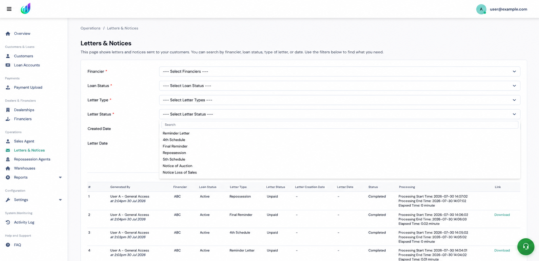 dFlow — Letters and notices